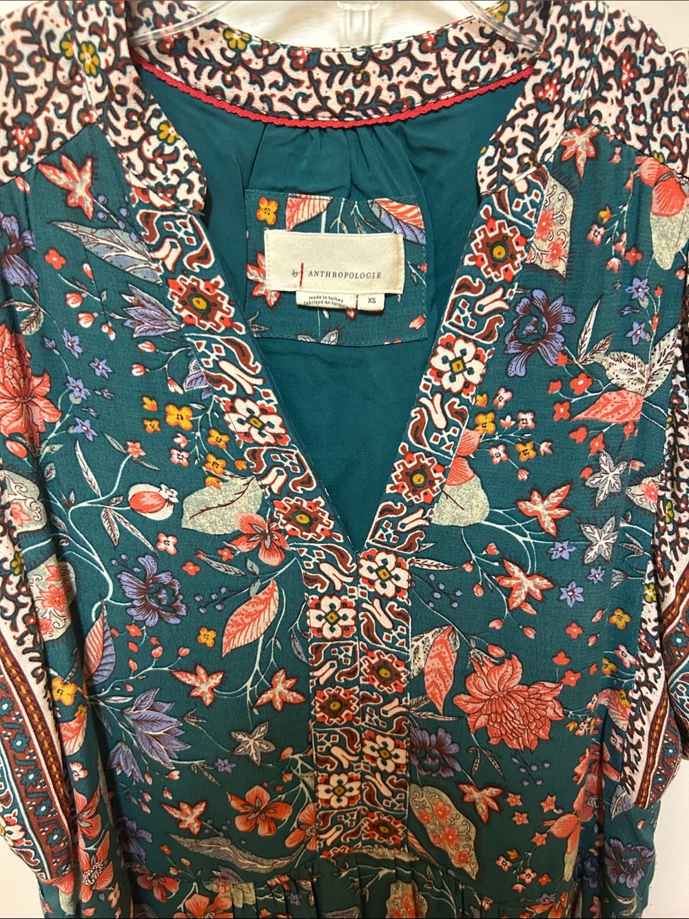 Anthropologie XS Zenia Green Floral V-Neck Dress - Picture 5 of 15